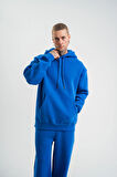 Unisex Double Oversize Kapşonlu Basic SweatShirt - Mavi