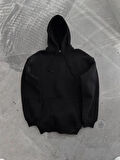 Kapüşonlu Üç İplik Penye Basic SweatShirt - Siyah