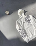 Uzun Kol Kapüşonlu Baskılı SweatShirt - Beyaz