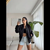 Kadın Siyah Bomber Mont - Siyah