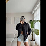 Kadın Siyah Bomber Mont - Siyah