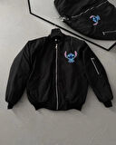 Unisex Siyah Bomber Ceket - Fermuarlı, Cepli, Kapitone Astarlı,