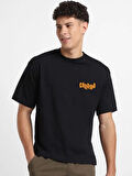 Erkek Baskılı Oversize T-shirt - Siyah