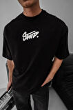 Erkek Baskılı Oversize T-shirt - Siyah