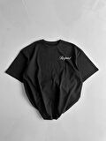 20/1 Penye Compack Baskılı Oversize Bisiklet Yaka Kısa Kol Yazlık T-shirt - Siyah