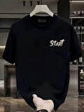 20/1 Penye Compack Start All Over Baskılı Oversize Bisiklet Yaka Kısa Kol T-shirt - Siyah