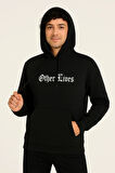 Erkek Kapşonlu Sweatshirt 'Other Lives' Ön & Arka Baskılı - Siyah