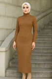 Kadın Tesettür Triko Elbise  Kahverengi