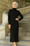 Kadın Tesettür Triko Elbise - Siyah