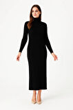 Kadın Boğazlı Triko Elbise - Siyah
