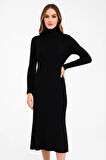 Kadın Boğazlı Triko Elbise - Siyah