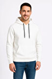 Erkek Üç İplik Kapüşonlu Kanguru Cepli SweatShirt hoodie - Beyaz