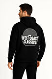 Erkek Kapşonlu Sweatshirt - 'West Coast Classics' Ön & Arka Baskılı,- Siyah