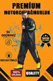Premium Motorcu Kurye Yağmurluk Takım Su Geçirmez PVC Kumaş Reflektörlü TÜBİTAK Onaylı - Siyah