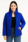 Kadın Bomber Mont Ceket - Su İtici Kumaş, Kapitone Astarlı, Fermuarlı, Kışlık - Saks Mavisi
