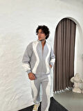 Erkek Premium Parçalı Eşofman Takım - Dik Yaka Fermuarlı Sweatshirt, - Gri