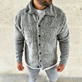 Erkek Pelüş Polar Hırka Gömlek - Gri