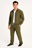 Erkek Kadife Oversize Takım - Haki