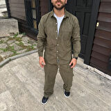 Erkek Kadife Oversize Takım - Haki