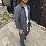 Erkek Kadife Oversize Takım -Füme