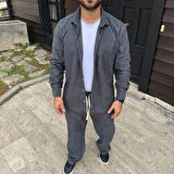 Erkek Kadife Oversize Takım -Füme