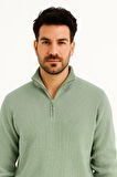 Erkek Yarım Fermuarlı Triko Kazak  Mint Yeşili