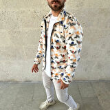 Erkek Tam Fermuarlı Desenli Polar Sweat - Beyaz