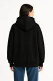 Samuray Ninja Çift Kapşonlu ZIP Fermuarlı Kanguru Çepli Hoodie Maske detaylı  sweatshirt - Siyah
