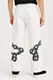 Erkek Üç İplik Pamuklu Baskılı Cepli Jogger Buggy Pantalon Oversize Kalıp - Beyaz
