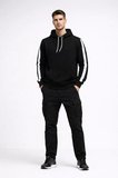 Erkek Şeritli Kapüşonlu Sweatshirt Oversize 3 iplik Pamuklu - Siyah