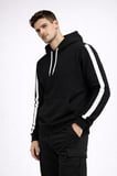 Erkek Şeritli Kapüşonlu Sweatshirt Oversize 3 iplik Pamuklu - Siyah