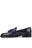 Shoetyle - Lacivert Croco Deri Püsküllü Erkek Klasik Ayakkabı 250-7951