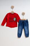Çocuk Kot Sweatshirt Erkek Alt Üst Takım There is no Planet B - KIRMIZI - 4 YAŞ