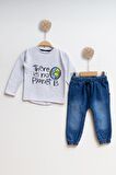 Çocuk Kot Sweatshirt Erkek Alt Üst Takım There is no Planet B - MELANJ GRİ - 4 YAŞ