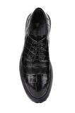Shoetyle - Siyah Kroko Deri Bağcıklı Erkek Klasik Ayakkabı 250-2013