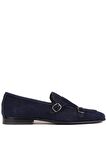 Shoetyle - Lacivert Süet Deri Tokalı Erkek Klasik Ayakkabı 250-2300