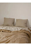 Bej Keten Düz Çarşaf Çift Kişilik