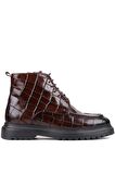 Shoetyle - Kahverengi Croco Deri Fermuarlı Erkek Bot 250-604