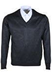 Erkek Yünlü Kazak V Yaka Normal Klasik Kesim Füme RAR00371 Füme-2XL