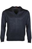 Erkek Yünlü Kazak V Yaka Normal Klasik Kesim Füme RAR00371 Füme-2XL