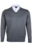 Erkek Yünlü Kazak V Yaka Normal Klasik Kesim Gri RAR00374 Gri-3XL