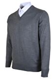 Erkek Yünlü Kazak V Yaka Normal Klasik Kesim Gri RAR00374 Gri-3XL