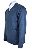 Erkek Yünlü Kazak V Yaka Normal Klasik Kesim Mavi RAR00376 Mavi-4XL