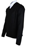 Erkek Yünlü Kazak V Yaka Normal Klasik Kesim Siyah RAR00378 Siyah-4XL
