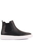Shoetyle - Siyah Hakiki Deri Erkek Chelsea Bot - Beyaz Taban -  250-041 