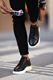 Shoetyle - Siyah Hakiki Deri Bağcıklı Erkek Sneaker 101-7039
