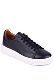 Shoetyle - Lacivert Hakiki Deri Bağcıklı Erkek Sneaker 800-2501