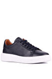 Shoetyle - Lacivert Hakiki Deri Bağcıklı Erkek Sneaker 800-2501