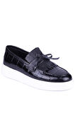 Shoetyle - Siyah Croco Deri Bağcıksız Erkek Günlük Ayakkabı 610-1001