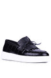 Shoetyle - Siyah Croco Deri Bağcıksız Erkek Günlük Ayakkabı 610-1001